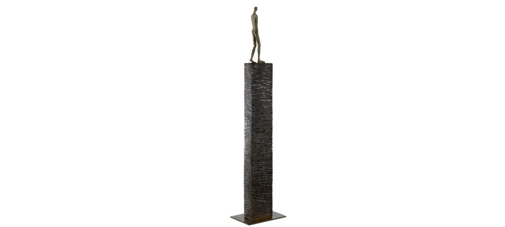 Walking on square pedestal by French sculptor Val - Valérie Goutard - with Sculptureval